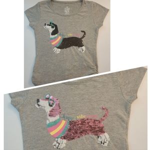 SEQUIN COLOR FLIP PUPPY T SHIRT
